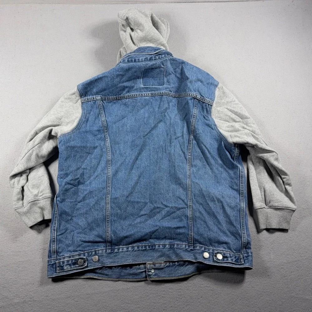 Levi Denim Hoodie Jacket Men 3XL Hybrid Trucker Blue Grey Casual Streetwear - Picture 7 of 9